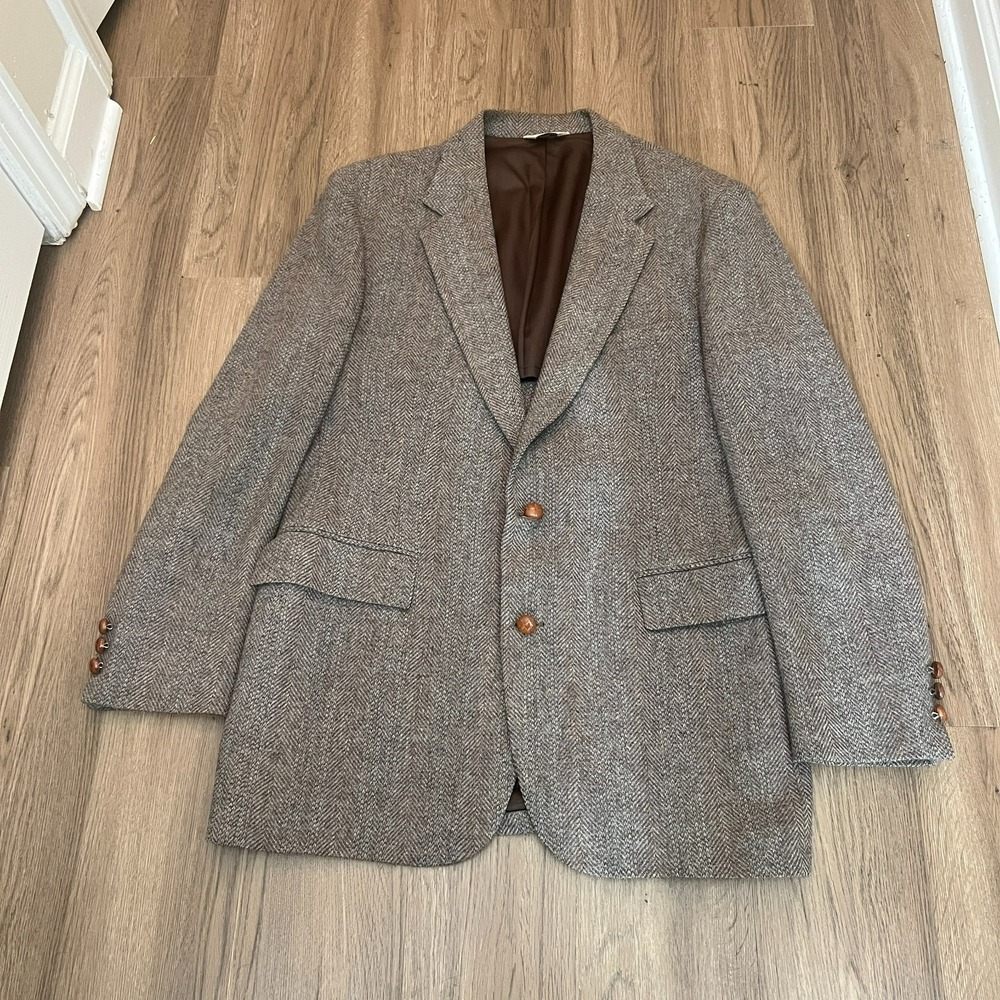 VTG Signature Series Wool Tweed Blazer Herringbone Sport Coat Brown